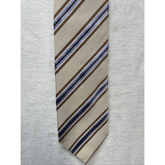 Canali‎ Blue Brown Light Gold Striped Tie 60% Silk 40% Cotton Made In Italy 58” - Picture 1 of 8
